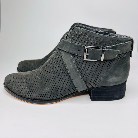 Vince Camuto Casha Gray Perforated Suede Side Zip Buckled Accent Ankle Boot - Picture 4 of 14